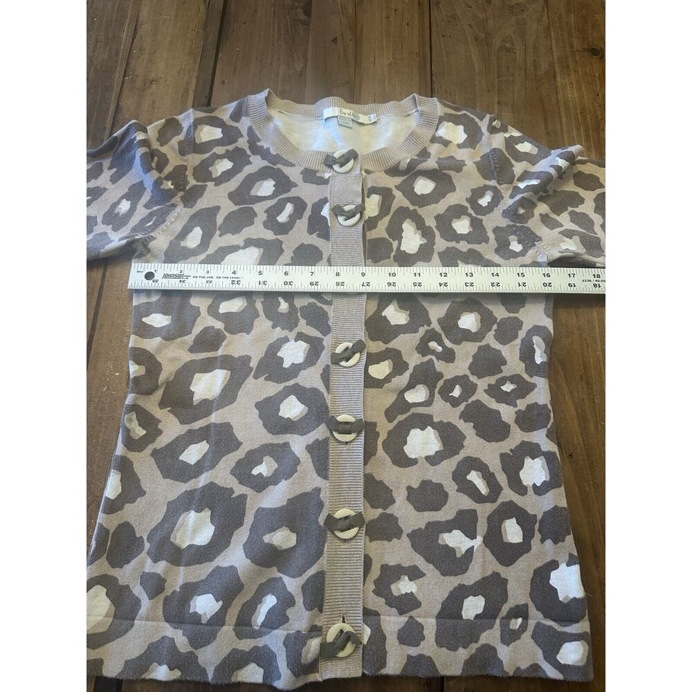 Boden Tan Brown Cream Animal Print Button Front Cardigan Sweater Size 6 Edgy - Picture 7 of 14